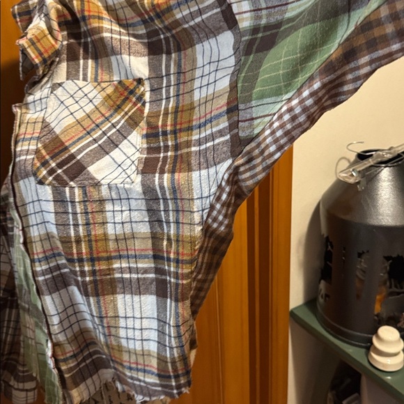 LoveRiche Oversized Plaid Green and Brown Flannel Cut Off Shirt - Picture 11 of 12
